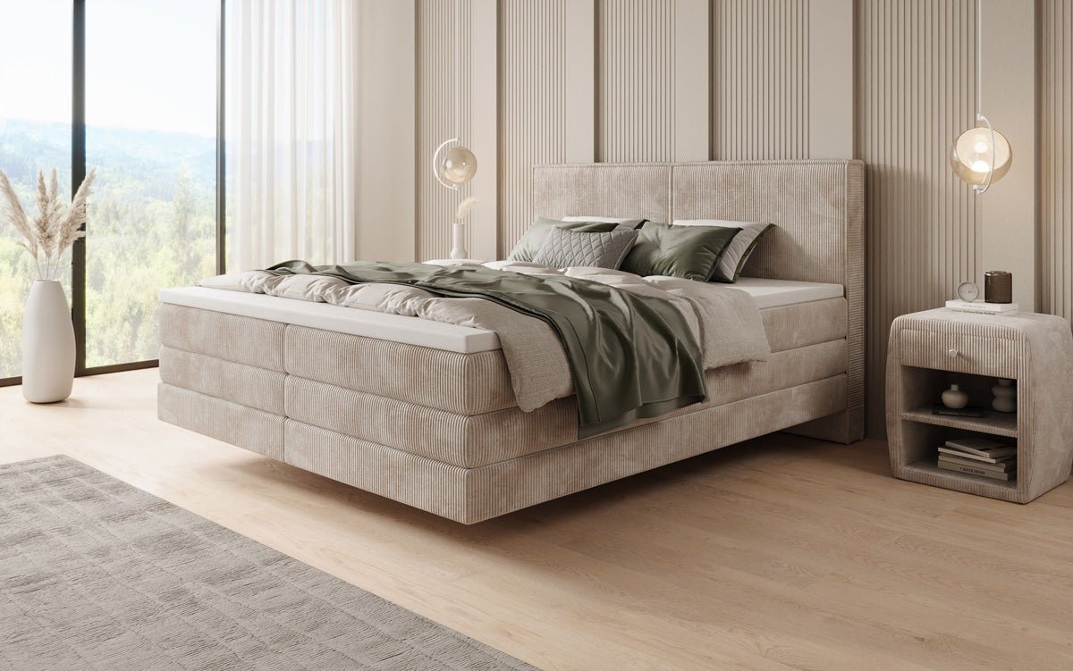 Boxspringbed Elara met zwevende look in Ribstof