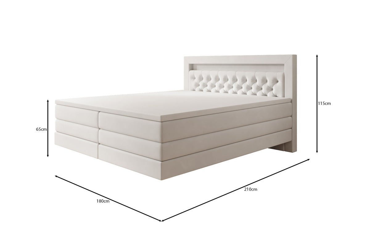 Boxspringbed Menzogna met zwevende look en LED in fluweel