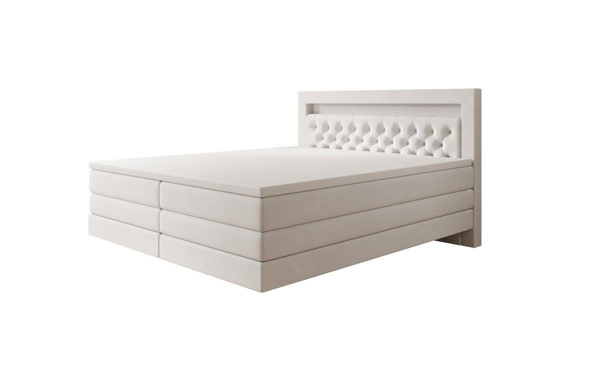 Boxspringbed Menzogna met zwevende look en LED in fluweel