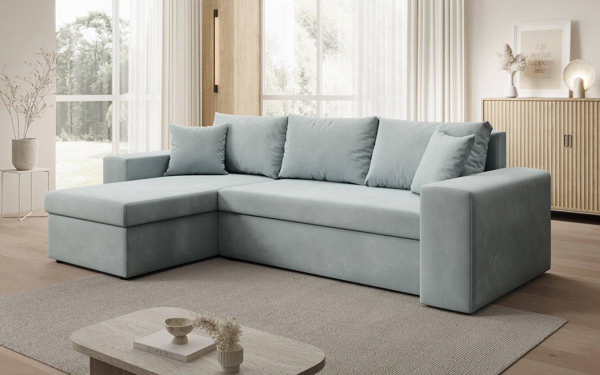 Designer hoekbank Denver Fluweel met slaap- en uitklapfunctie