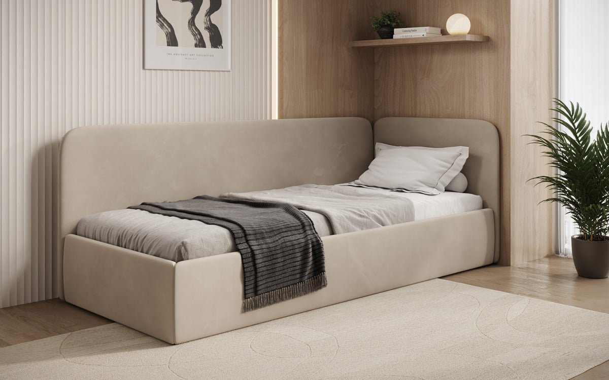 Design gestoffeerd bed/gastenbed/bank Cleo met opbergruimte