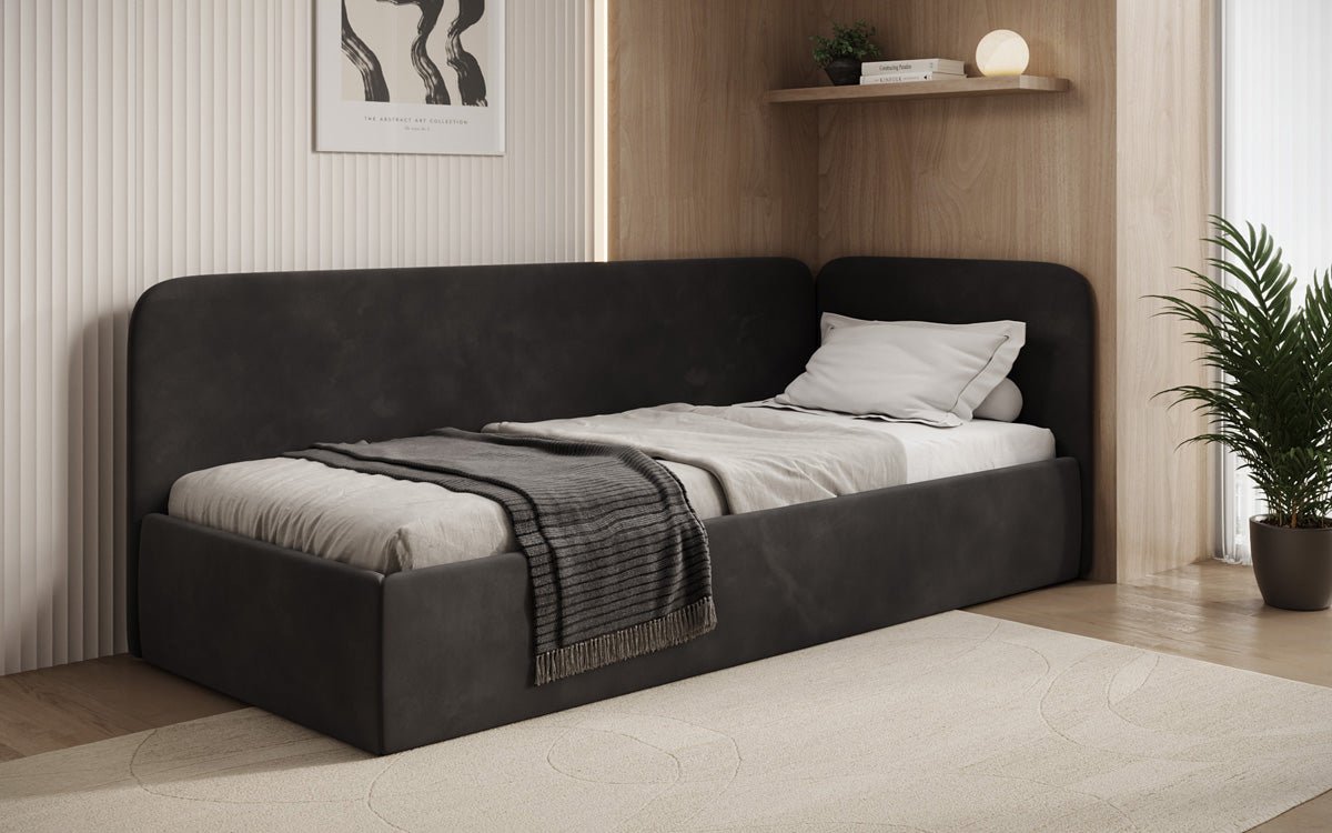 Design gestoffeerd bed/gastenbed/bank Cleo met opbergruimte