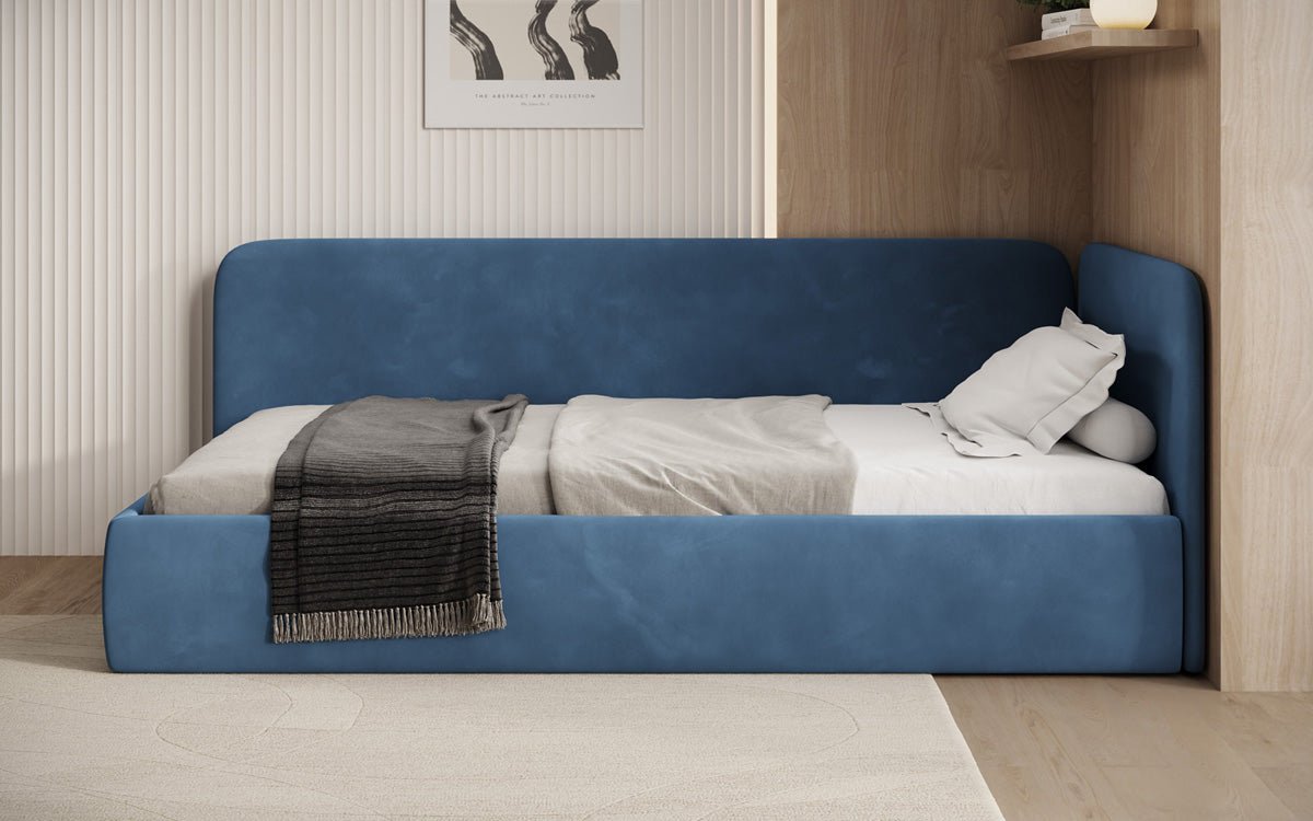 Design gestoffeerd bed/gastenbed/bank Cleo met opbergruimte