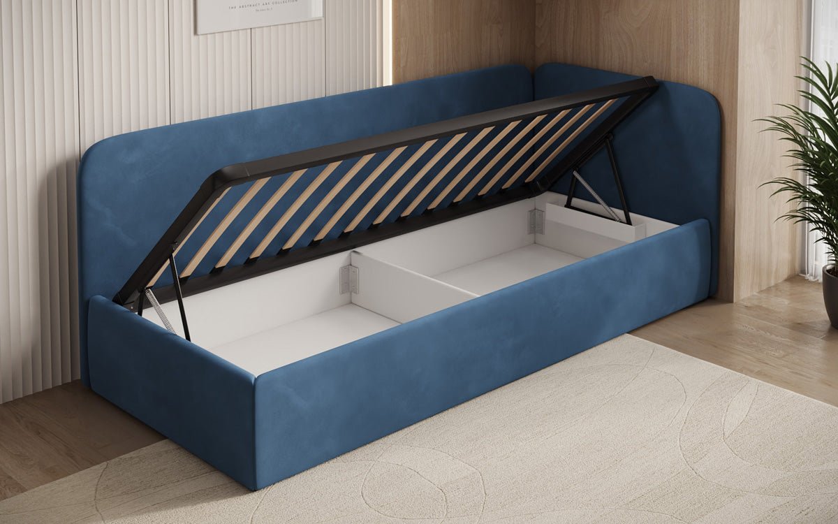 Design gestoffeerd bed/gastenbed/bank Cleo met opbergruimte