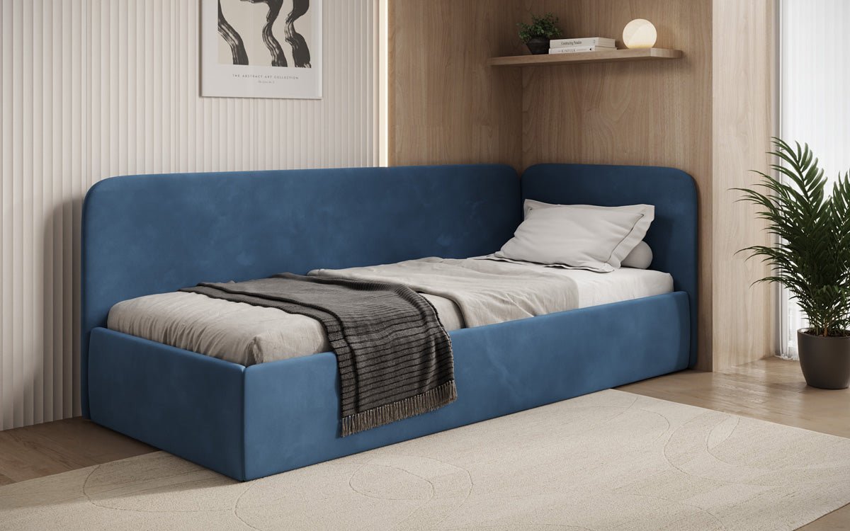 Design gestoffeerd bed/gastenbed/bank Cleo met opbergruimte