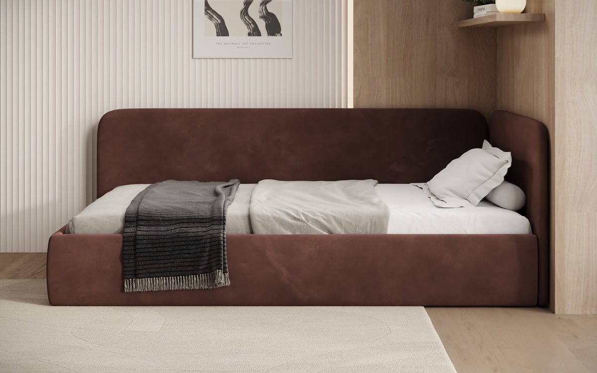 Design gestoffeerd bed/gastenbed/bank Cleo met opbergruimte