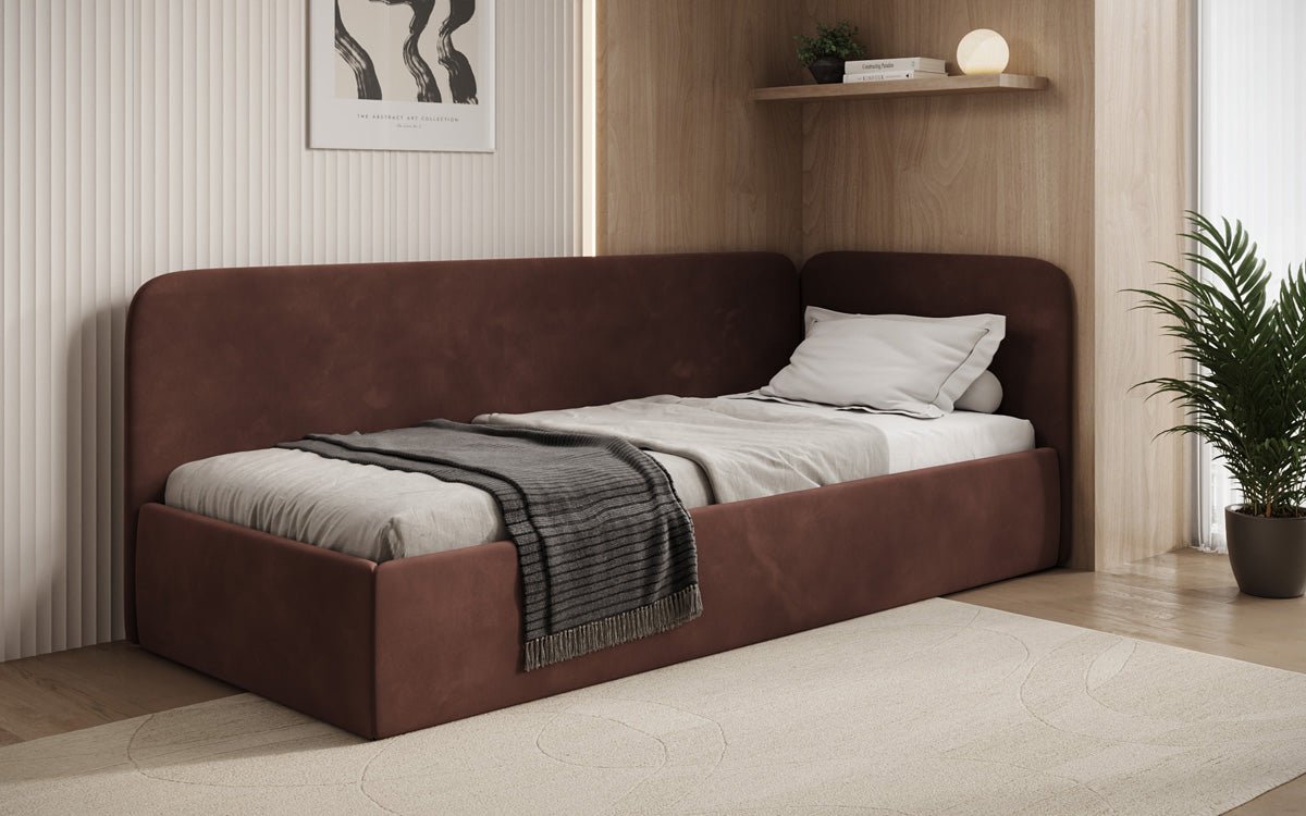 Design gestoffeerd bed/gastenbed/bank Cleo met opbergruimte