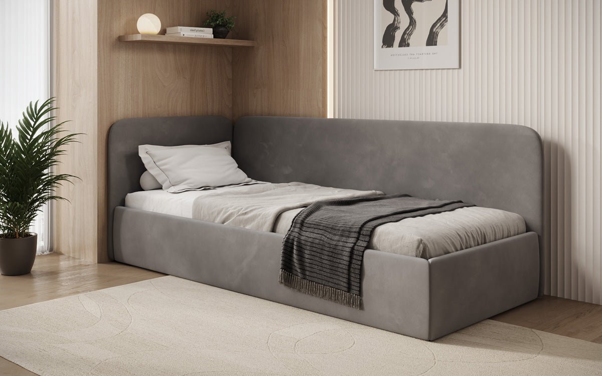 Design gestoffeerd bed/gastenbed/bank Cleo met opbergruimte