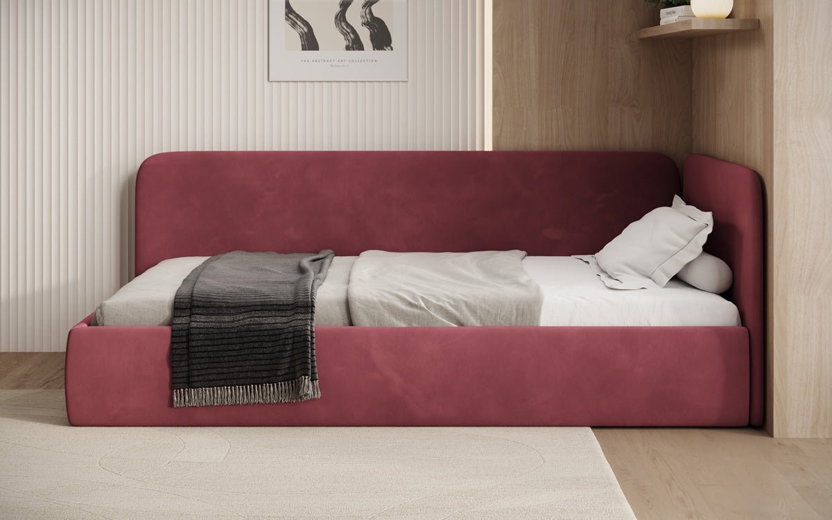 Design gestoffeerd bed/gastenbed/bank Cleo met opbergruimte
