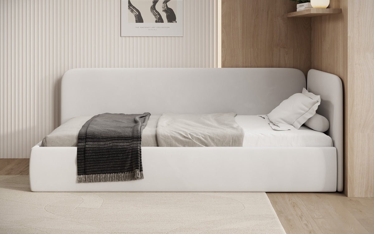 Design gestoffeerd bed/gastenbed/bank Cleo met opbergruimte