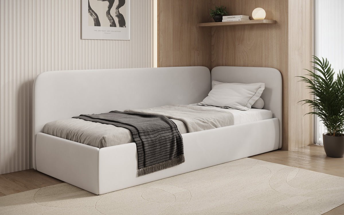 Design gestoffeerd bed/gastenbed/bank Cleo met opbergruimte