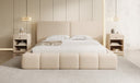 Designer gestoffeerd bed Elise in Teddystof Bouclé met opbergruimte