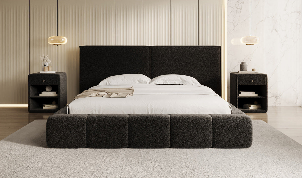 Designer gestoffeerd bed Elise in structuurstof met opbergruimte
