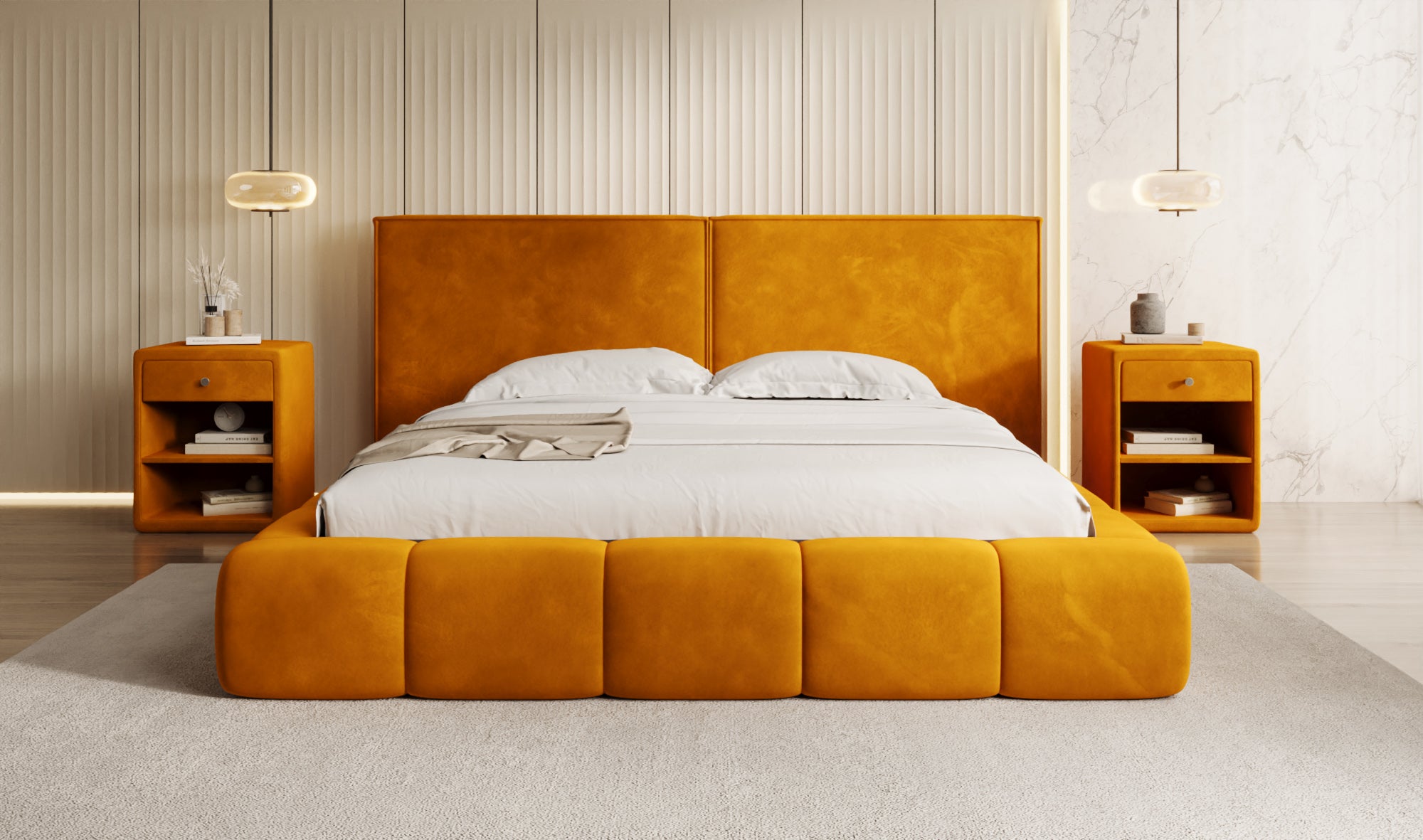 Design gestoffeerd bed Elise in Fluweel met opbergruimte