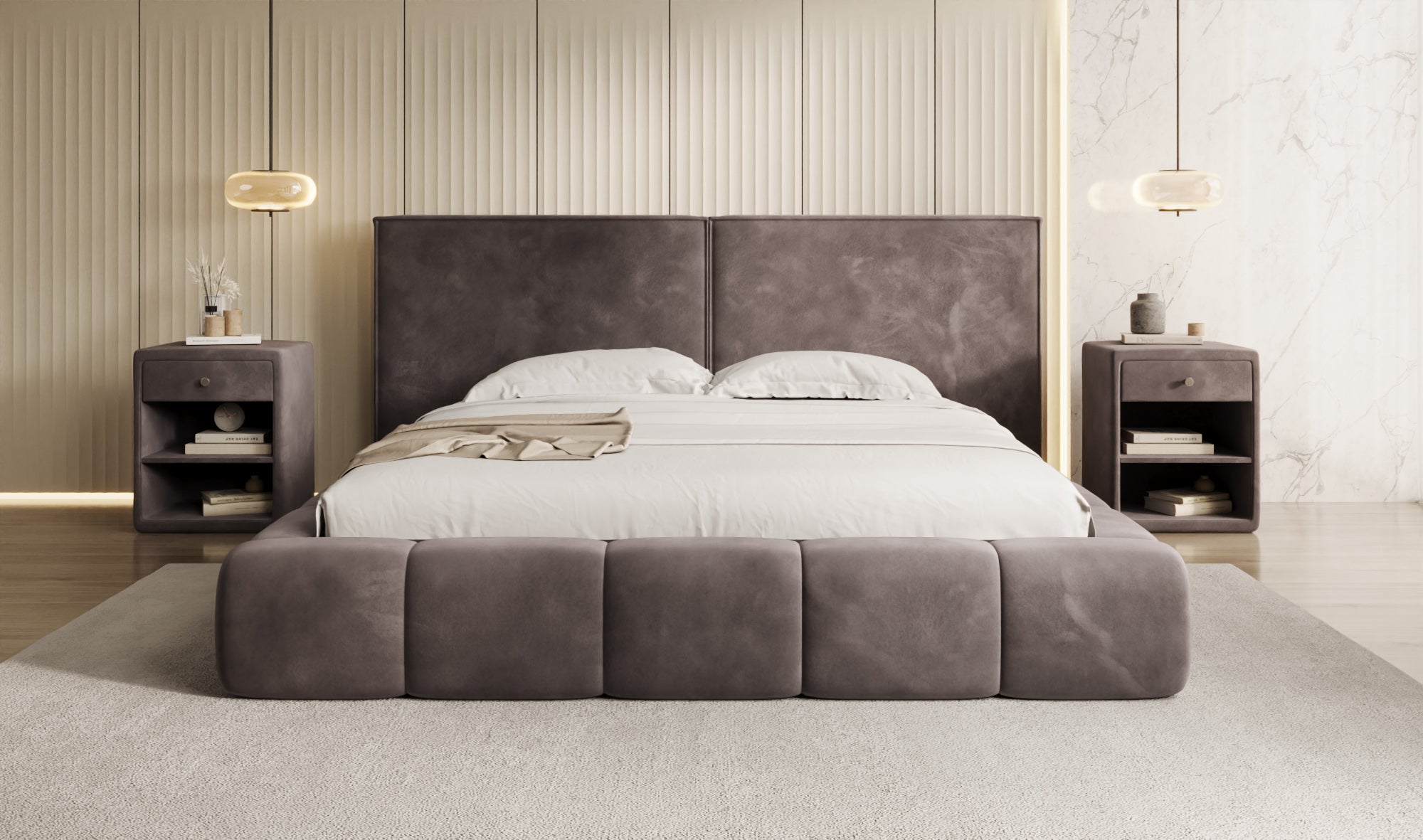 Design gestoffeerd bed Elise in Fluweel met opbergruimte