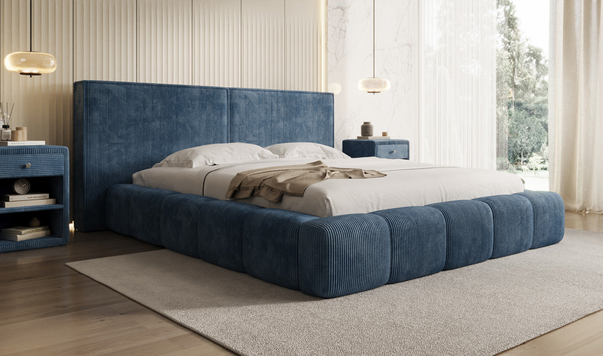 Designer gestoffeerd bed Elise in Ribstof met opbergruimte