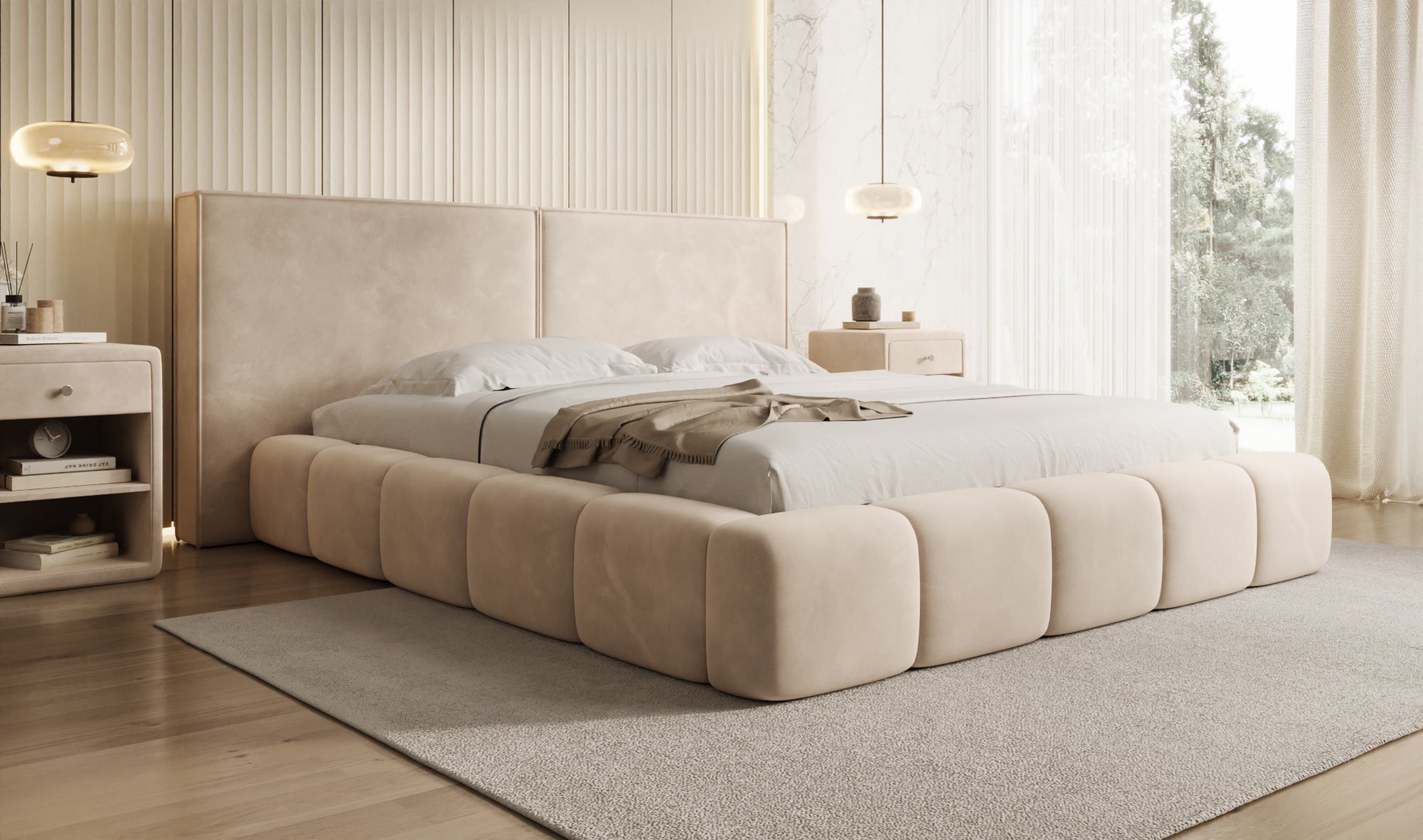 Design gestoffeerd bed Elise in Fluweel met opbergruimte