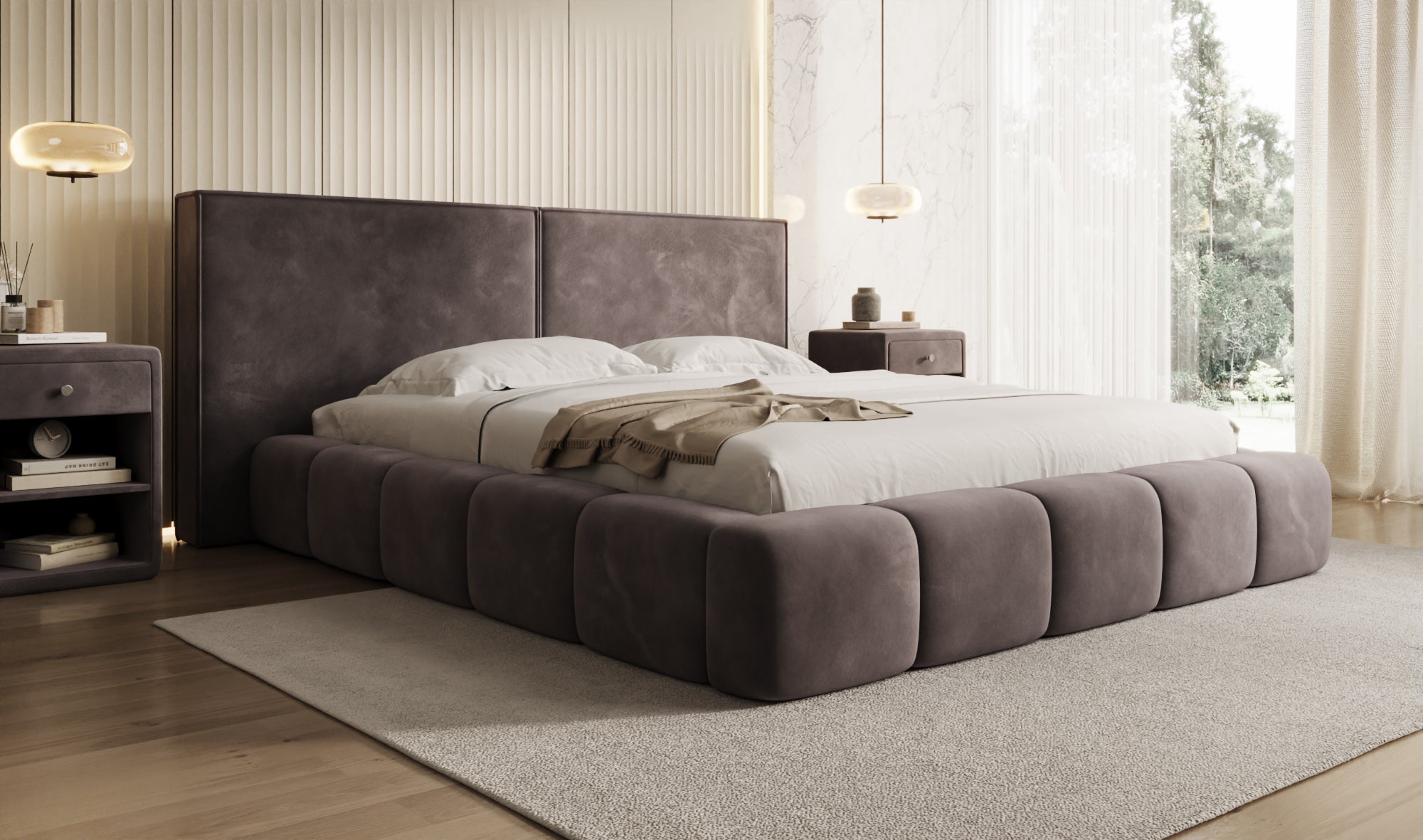 Design gestoffeerd bed Elise in Fluweel met opbergruimte