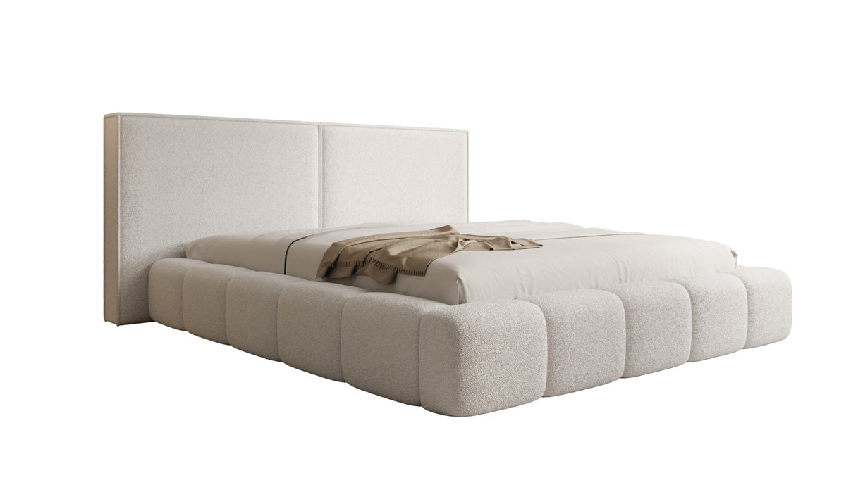Designer gestoffeerd bed Elise in Teddystof Bouclé met opbergruimte