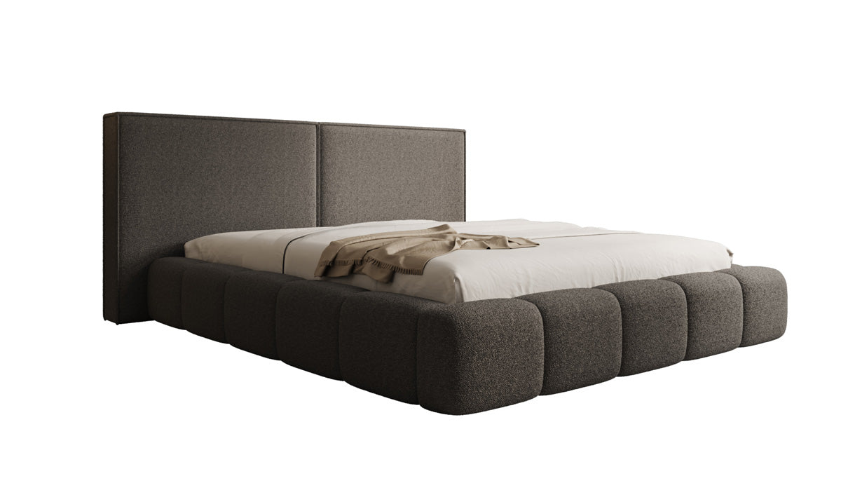 Designer gestoffeerd bed Elise in Teddystof Bouclé met opbergruimte