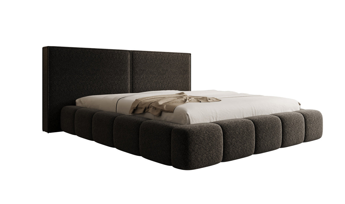 Designer gestoffeerd bed Elise in structuurstof met opbergruimte