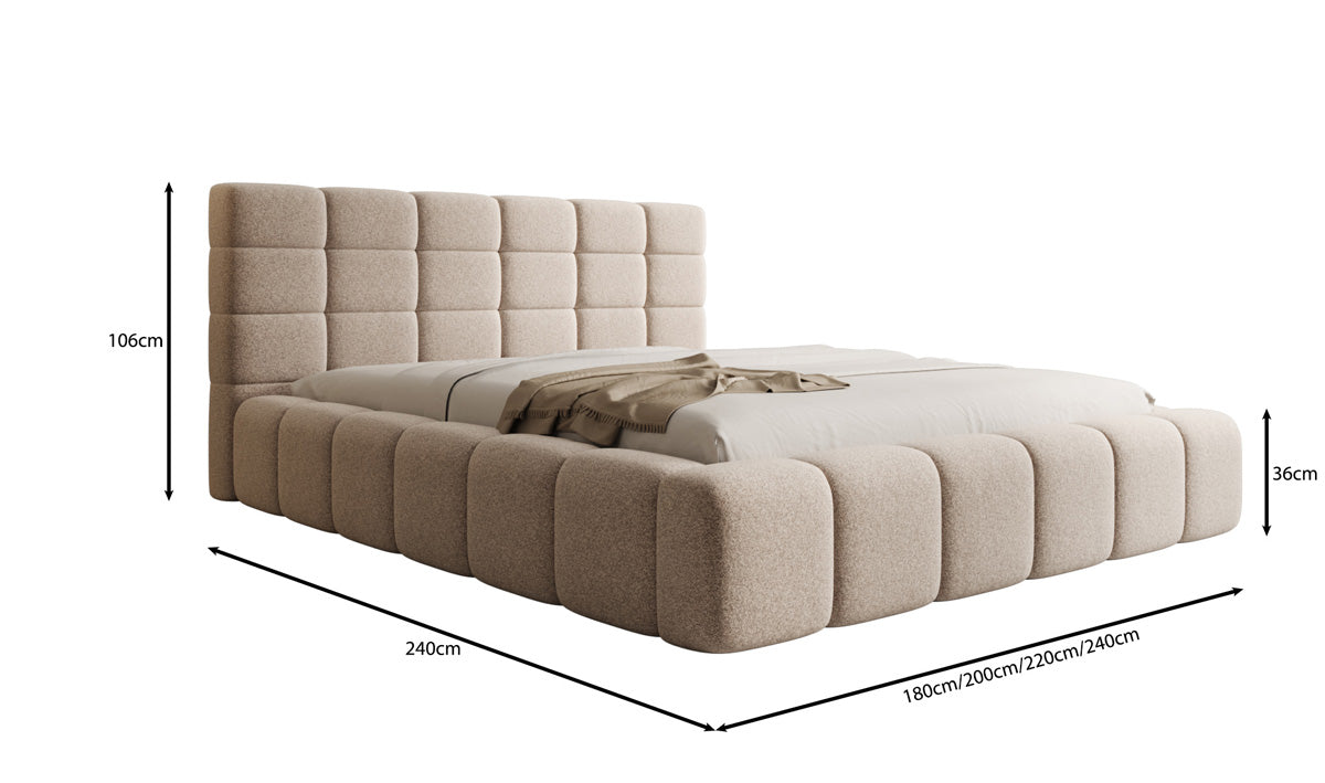 Designer gestoffeerd bed Marshmallow in structuurstof met opbergruimte