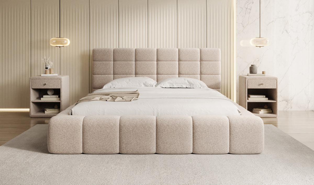 Designer gestoffeerd bed Marshmallow in structuurstof met opbergruimte