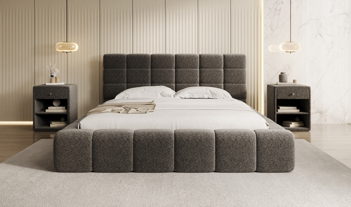 Designer gestoffeerd bed Marshmallow in structuurstof met opbergruimte