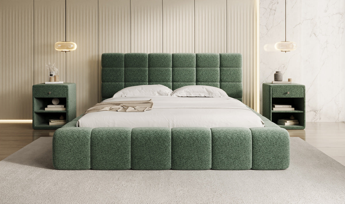 Designer gestoffeerd bed Marshmallow in structuurstof met opbergruimte