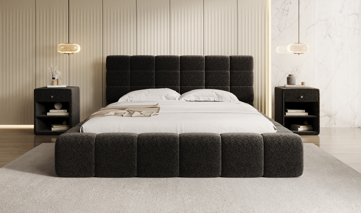 Designer gestoffeerd bed Marshmallow in structuurstof met opbergruimte