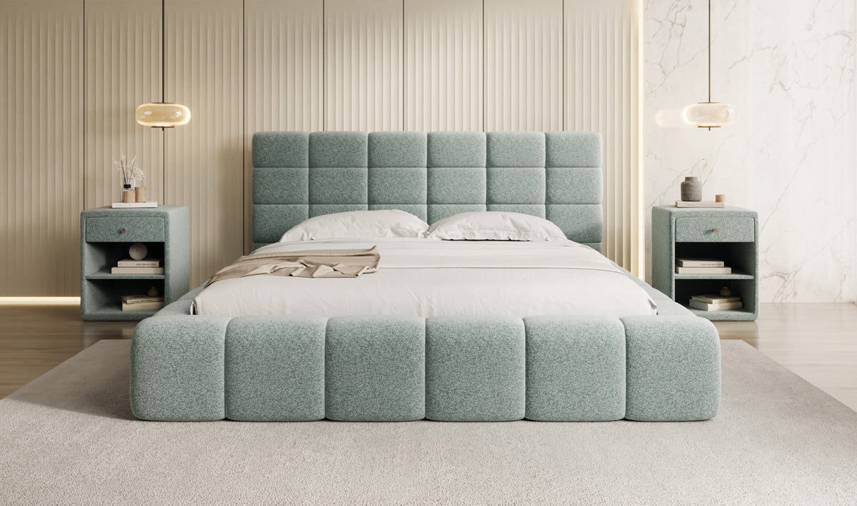 Designer gestoffeerd bed Marshmallow in structuurstof met opbergruimte