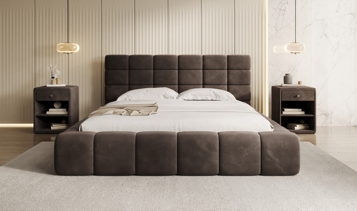 Designer gestoffeerd bed Marshmallow in Fluweel met opbergruimte