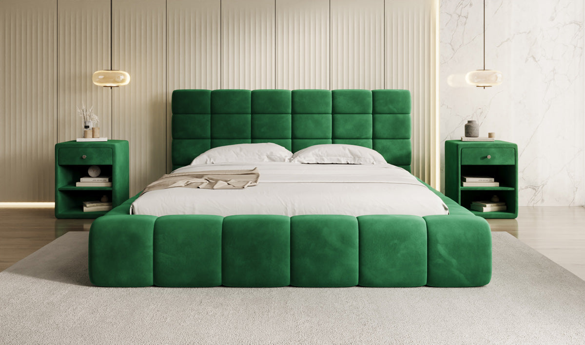 Designer gestoffeerd bed Marshmallow in Fluweel met opbergruimte