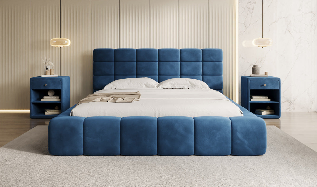 Designer gestoffeerd bed Marshmallow in Fluweel met opbergruimte