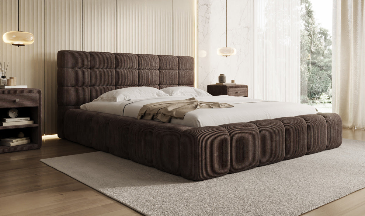 Designer gestoffeerd bed Marshmallow in Ribstof met opbergruimte