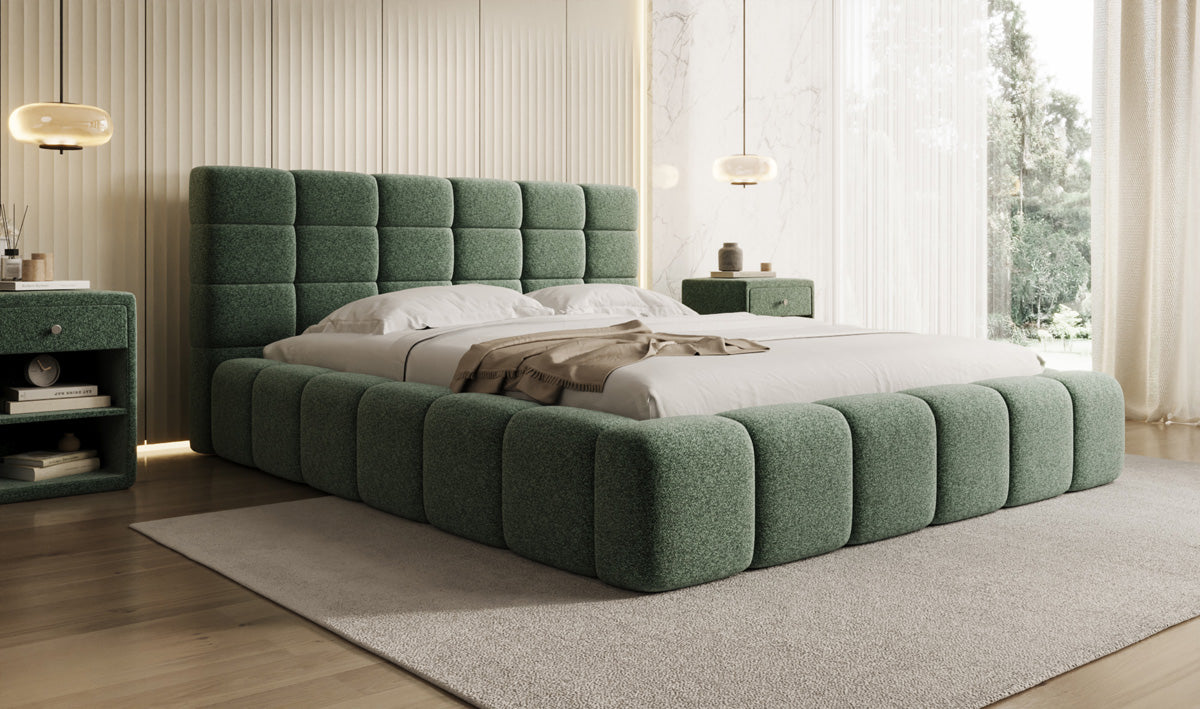 Designer gestoffeerd bed Marshmallow in structuurstof met opbergruimte