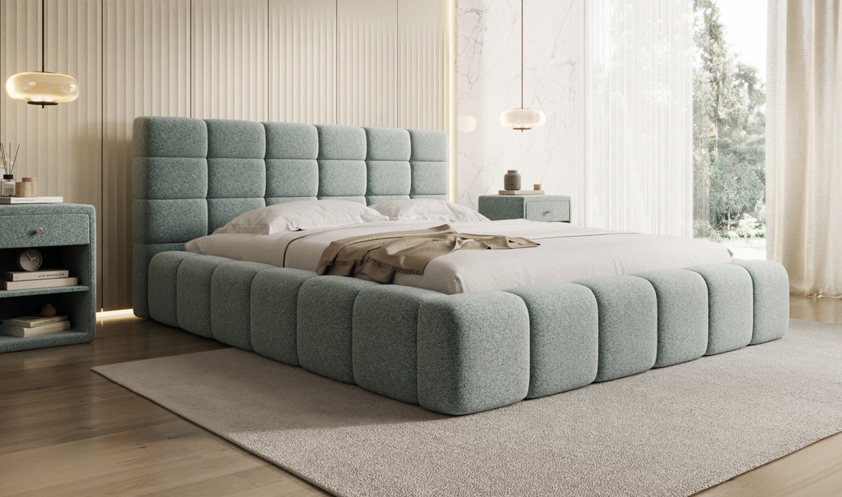 Designer gestoffeerd bed Marshmallow in structuurstof met opbergruimte