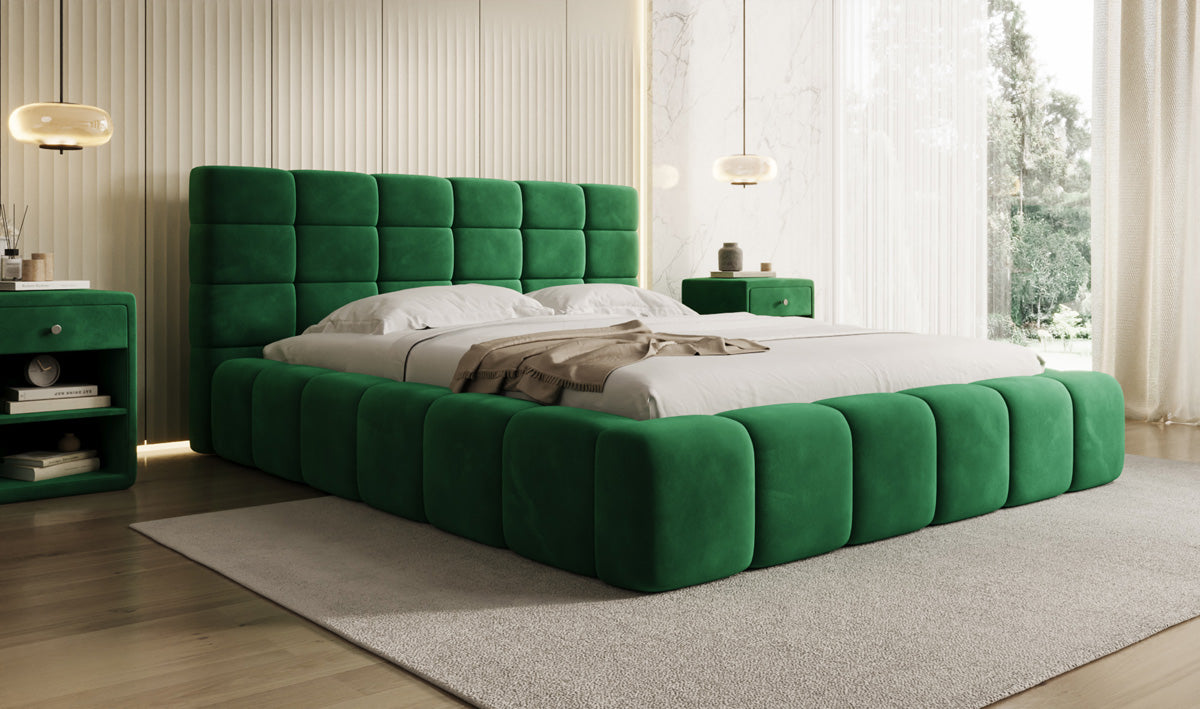 Designer gestoffeerd bed Marshmallow in Fluweel met opbergruimte