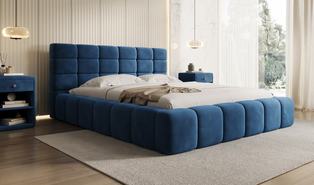 Designer gestoffeerd bed Marshmallow in Fluweel met opbergruimte