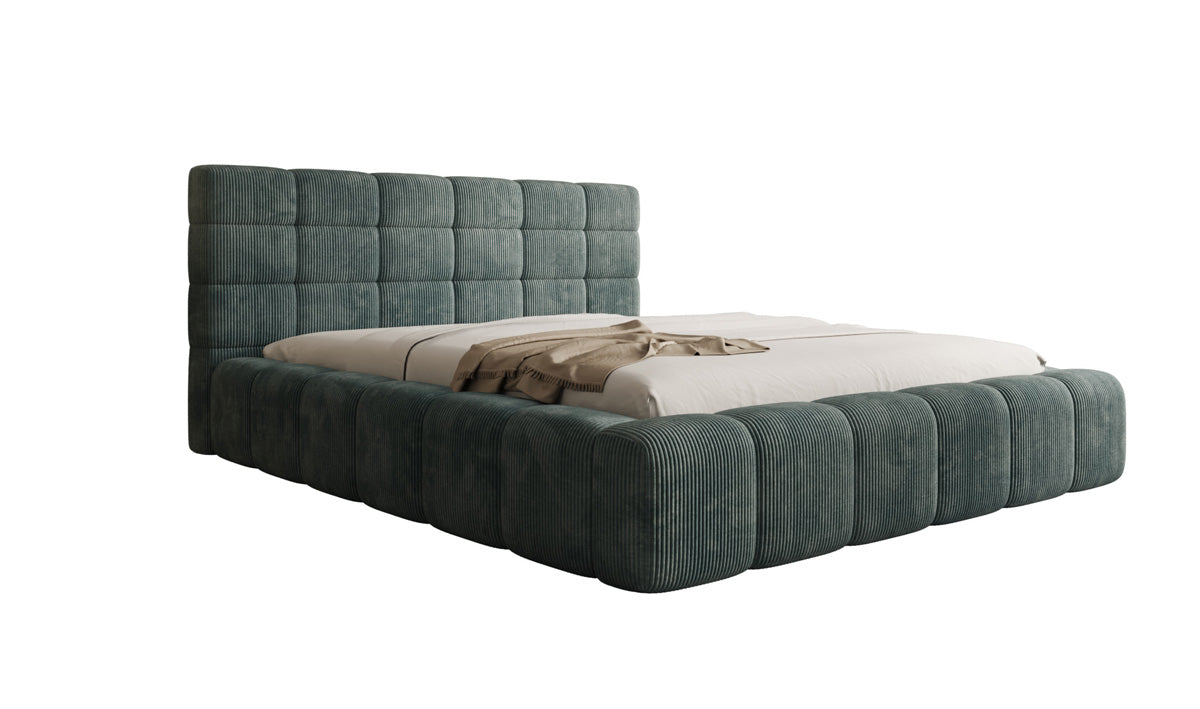Designer gestoffeerd bed Marshmallow in Ribstof met opbergruimte