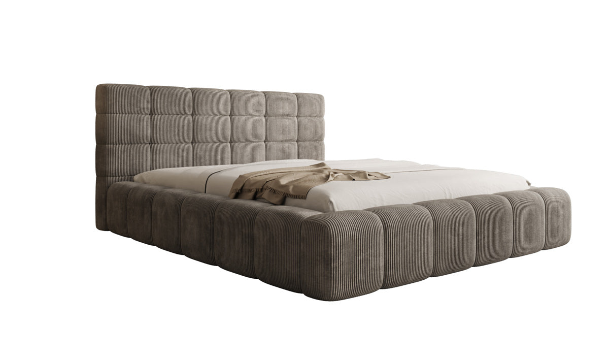 Designer gestoffeerd bed Marshmallow in Ribstof met opbergruimte