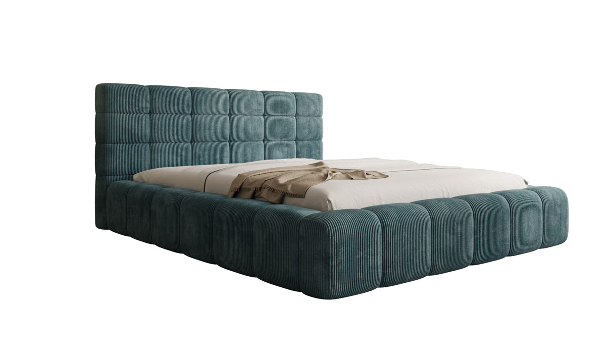Designer gestoffeerd bed Marshmallow in Ribstof met opbergruimte