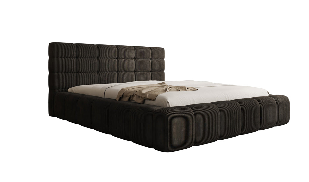 Designer gestoffeerd bed Marshmallow in Ribstof met opbergruimte