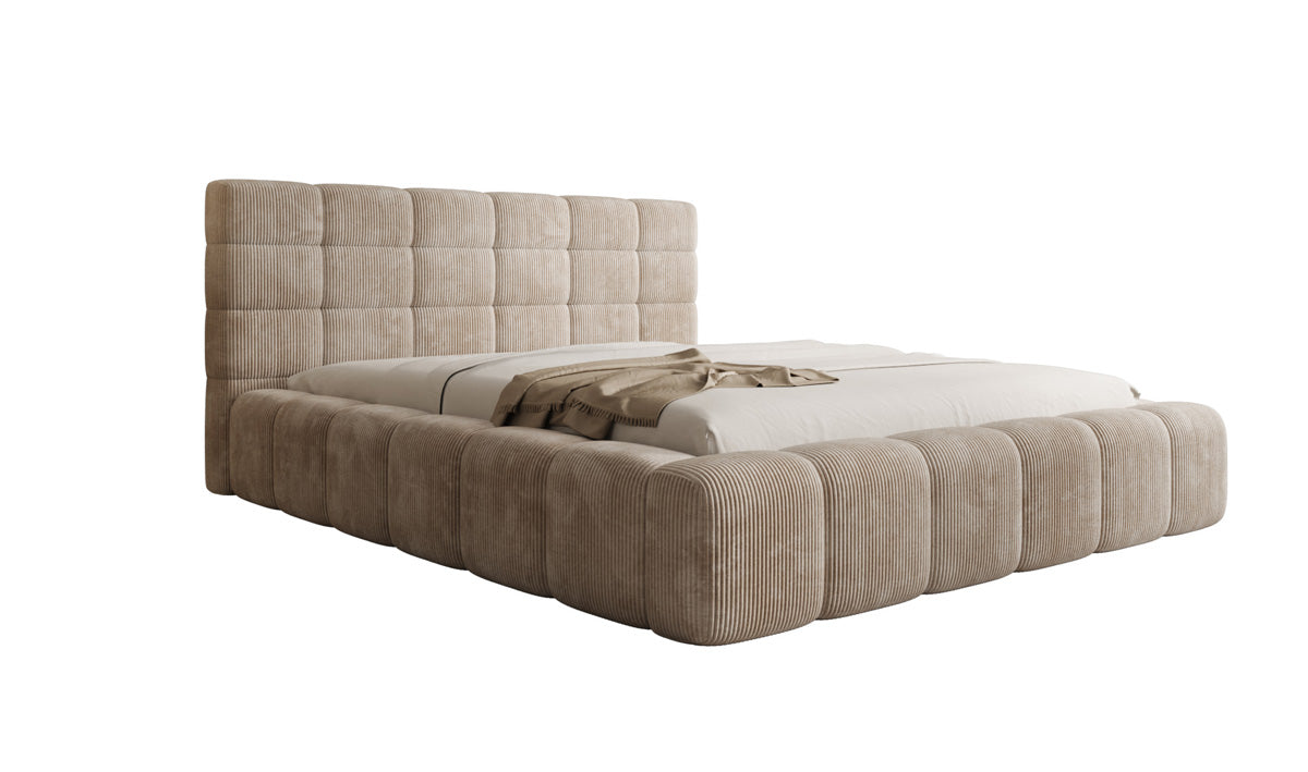 Designer gestoffeerd bed Marshmallow in Ribstof met opbergruimte