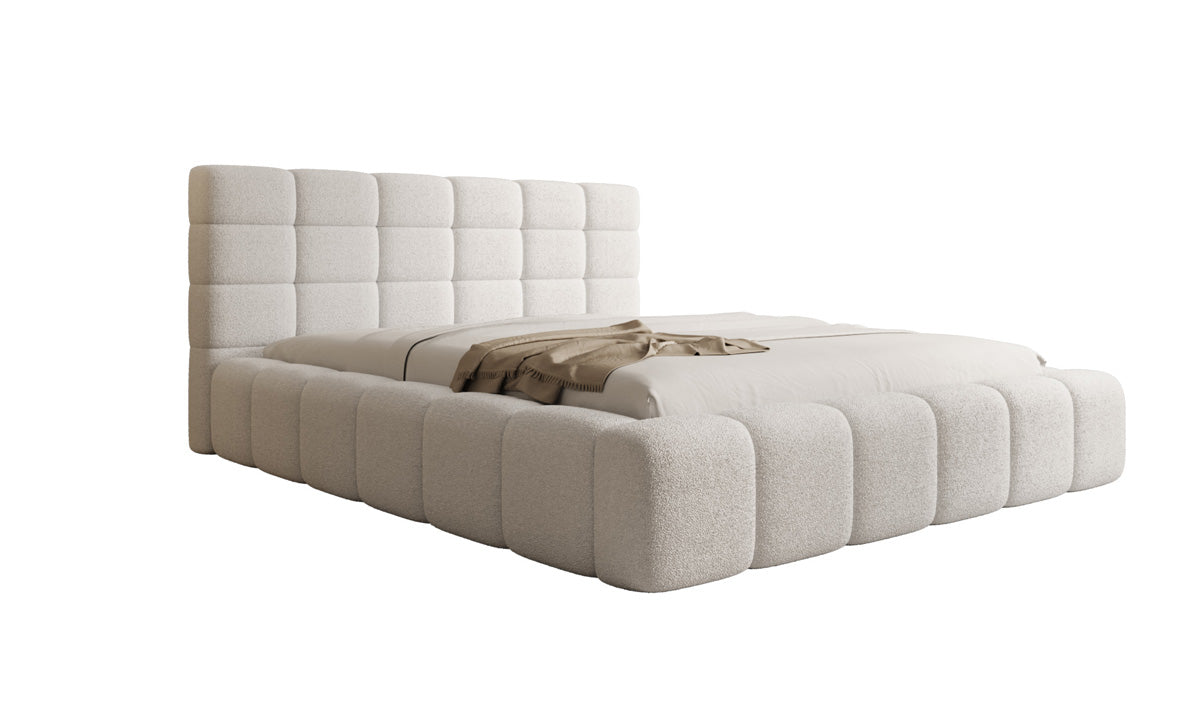 Designer gestoffeerd bed Marshmallow in Teddystof Bouclé met opbergruimte