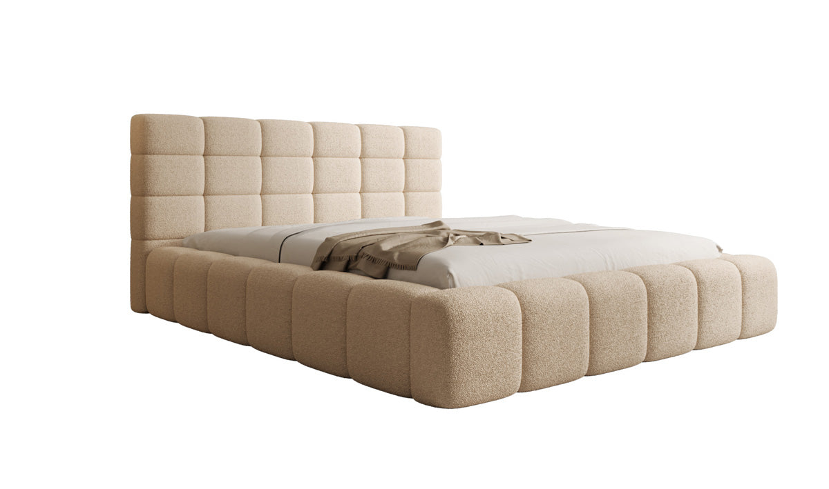 Designer gestoffeerd bed Marshmallow in Teddystof Bouclé met opbergruimte