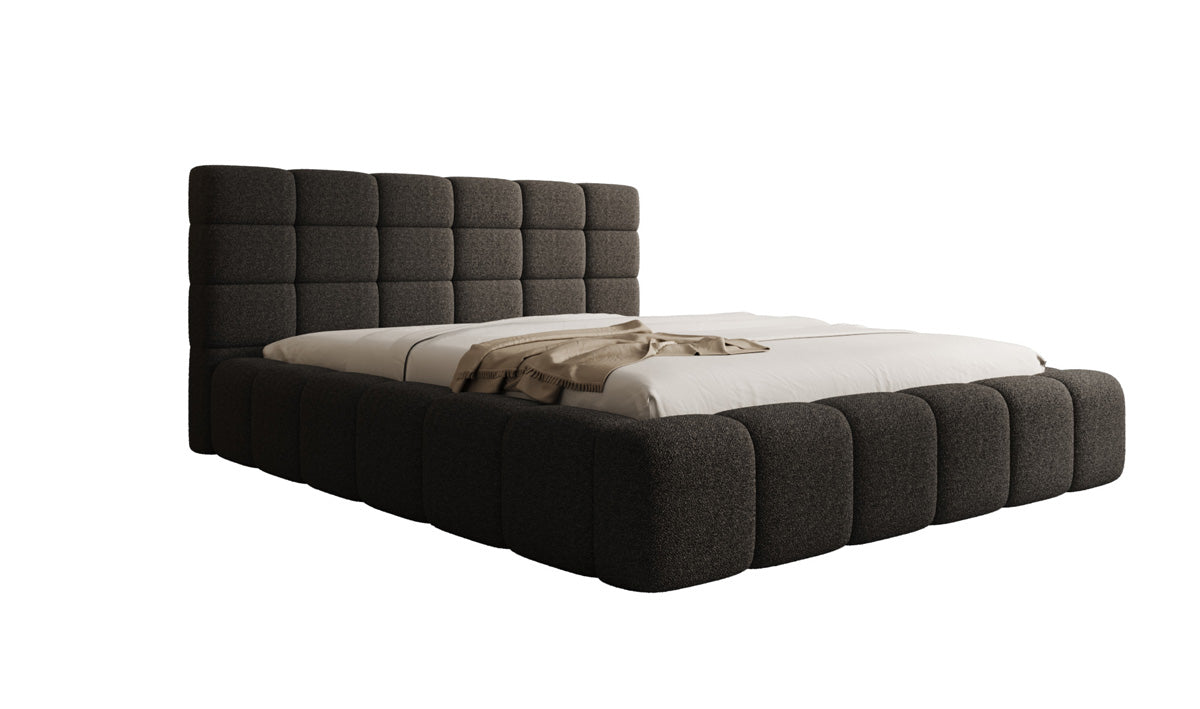 Designer gestoffeerd bed Marshmallow in Teddystof Bouclé met opbergruimte