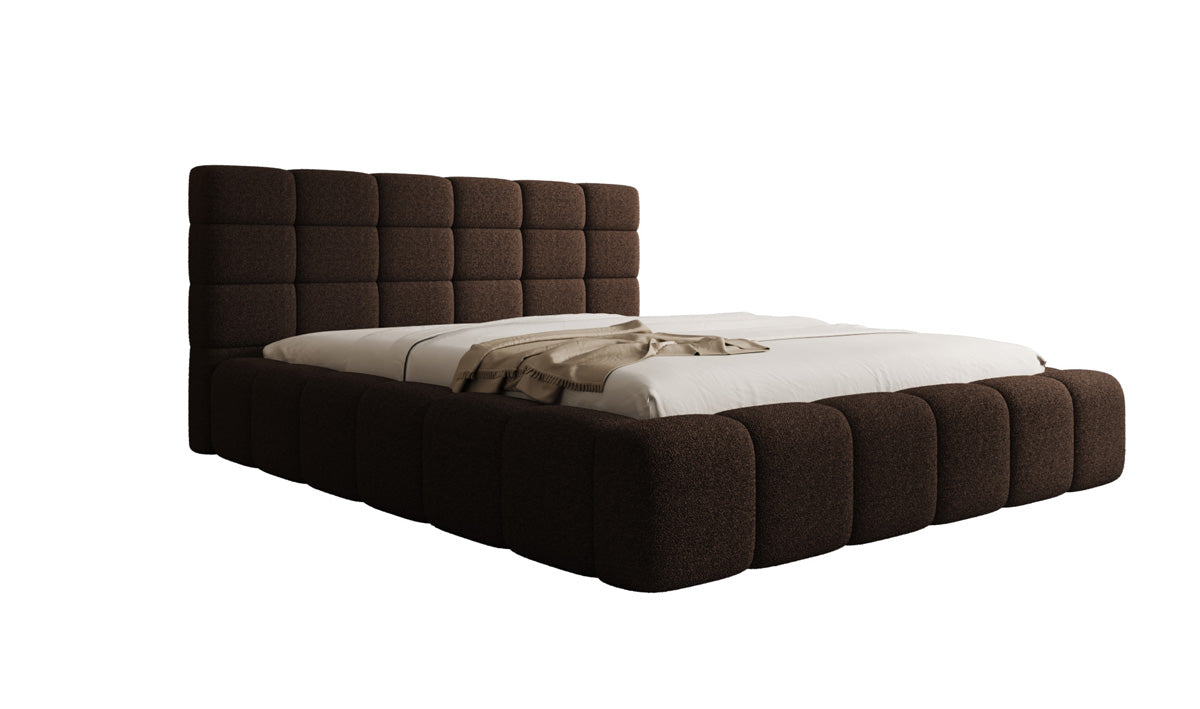 Designer gestoffeerd bed Marshmallow in Teddystof Bouclé met opbergruimte