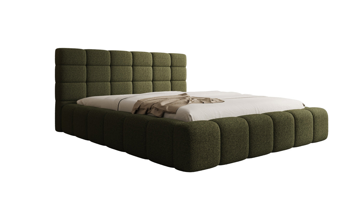Designer gestoffeerd bed Marshmallow in Teddystof Bouclé met opbergruimte