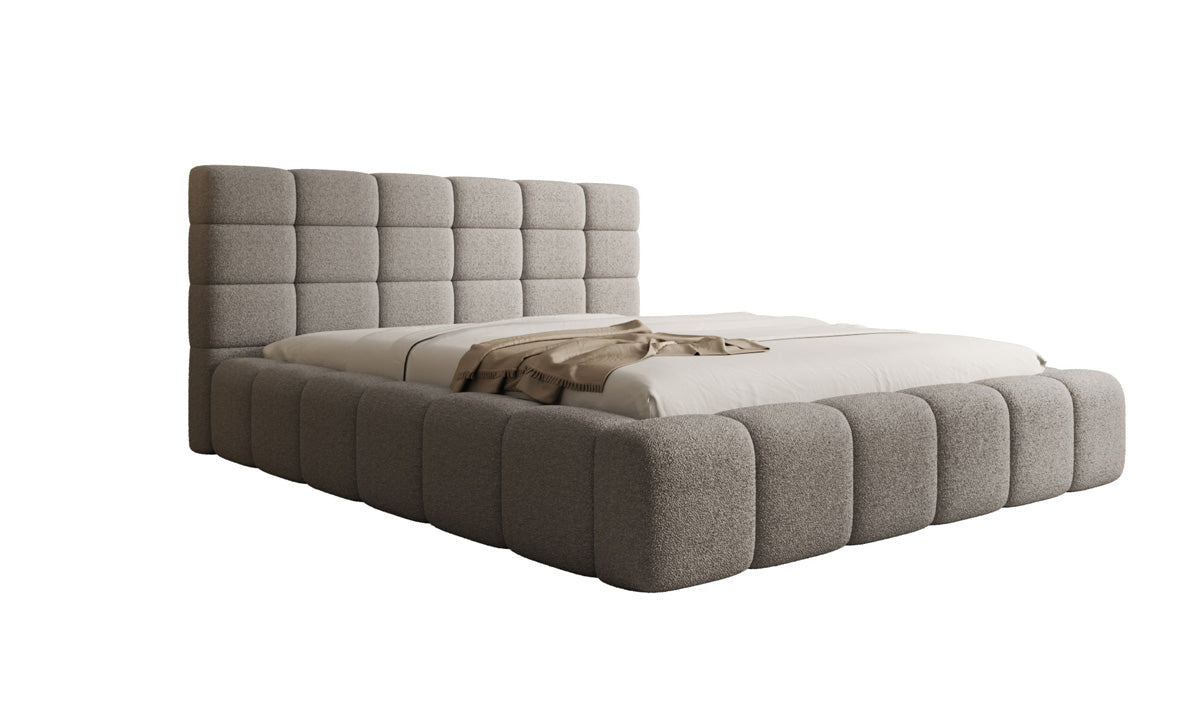 Designer gestoffeerd bed Marshmallow in Teddystof Bouclé met opbergruimte